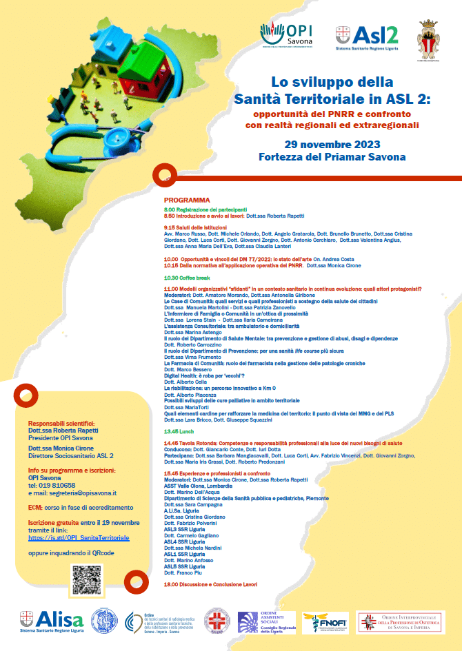 Lo sviluppo della Sanità Territoriale in ASL 2: opportunità del PNRR e confronto con realtà regionali ed extraregionali -29 novembre 2023, Fortezza del Priamar Savona